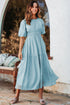 Puff Sleeve Pleated High Waist Flowy Long Dress